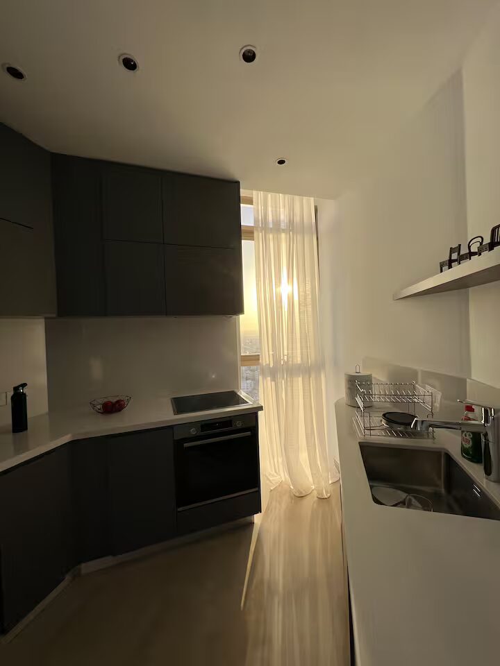 Kitchen with full-height windows